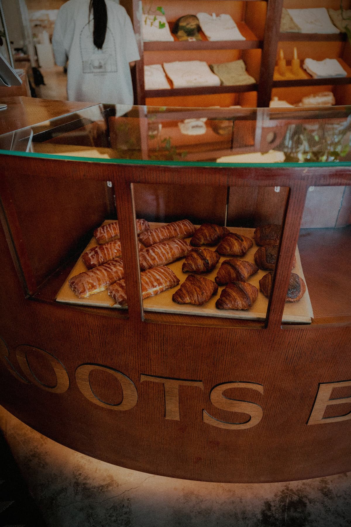 Bread display case at Roots Bread